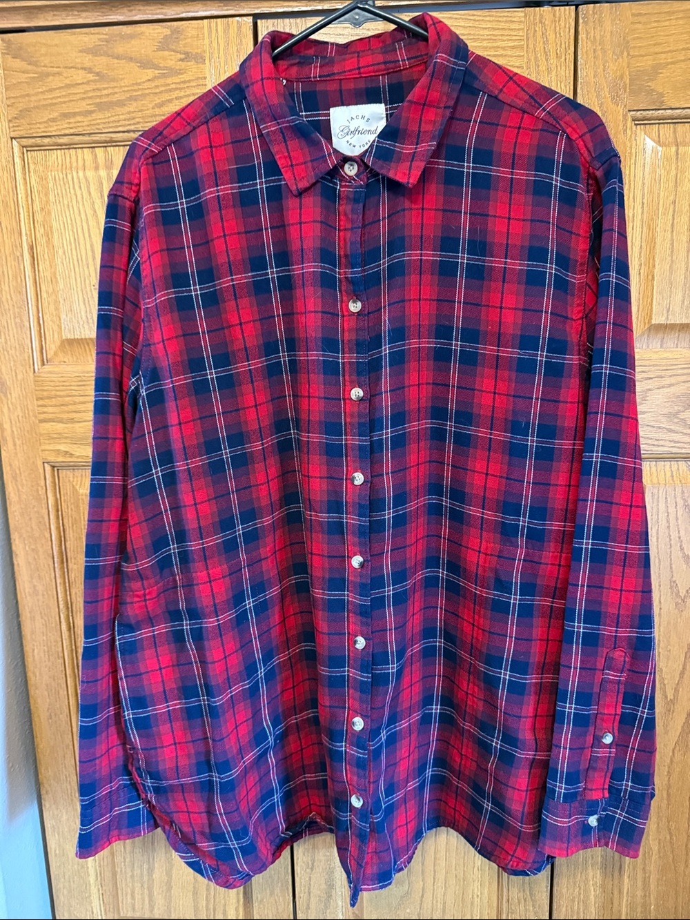 JACHS Girlfriend Red & Navy Plaid Button-Down Shirt- XXL